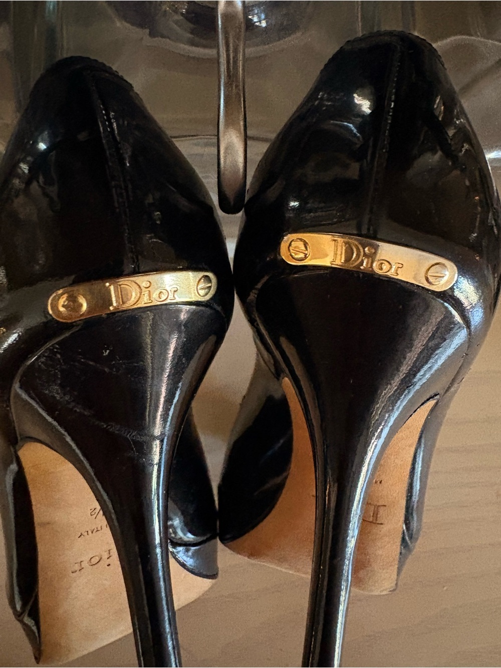 Christian Dior Black Patent Leather Peep-Toe Heels